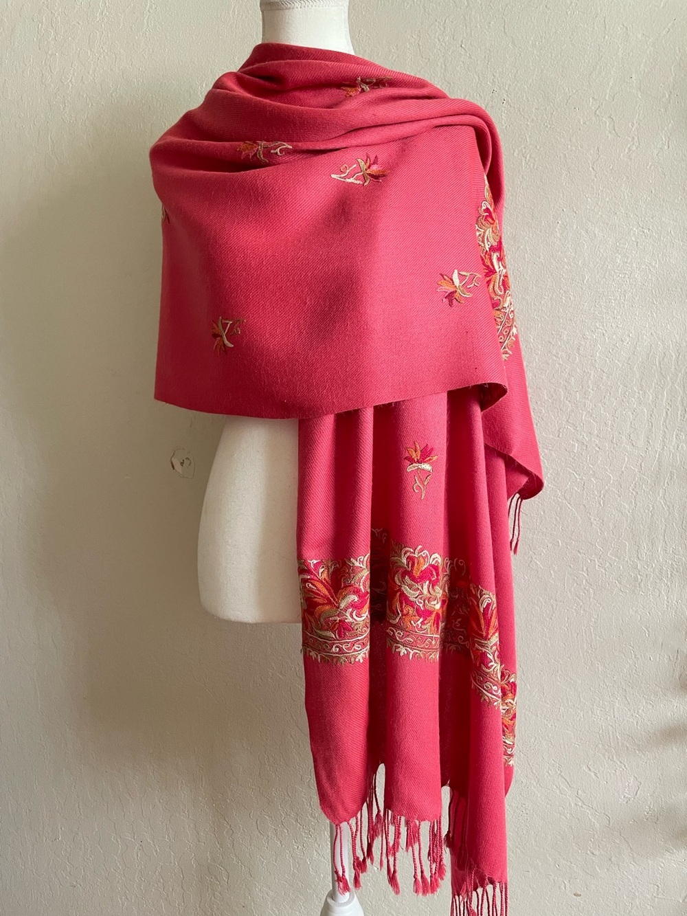 Salmon pink embroidered wrap